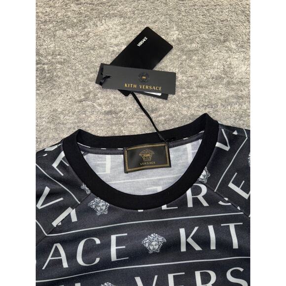 Kith x Versace Monogram Tricot Crewneck Black White Long Sleeve T-shirt Large L - Picture 4 of 9